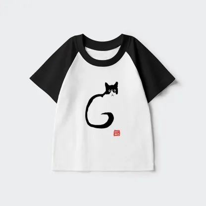 Tokyo-Tiger Calm Cat In Simple Lines Raglan T-shirt