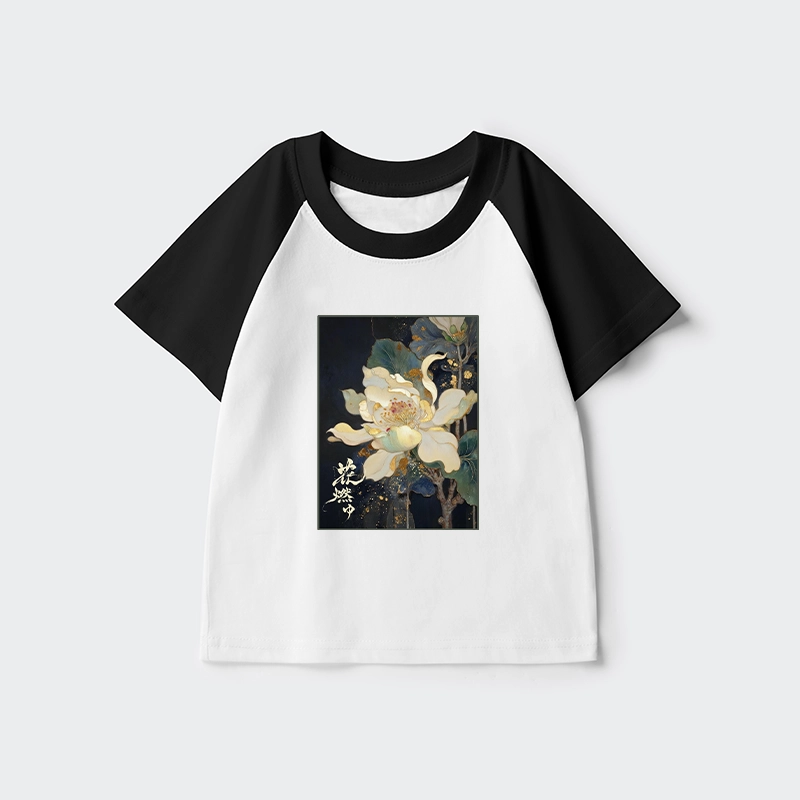 Tokyo-Tiger Lotus Adorned With Golden Specks Kids Raglan T-shirt
