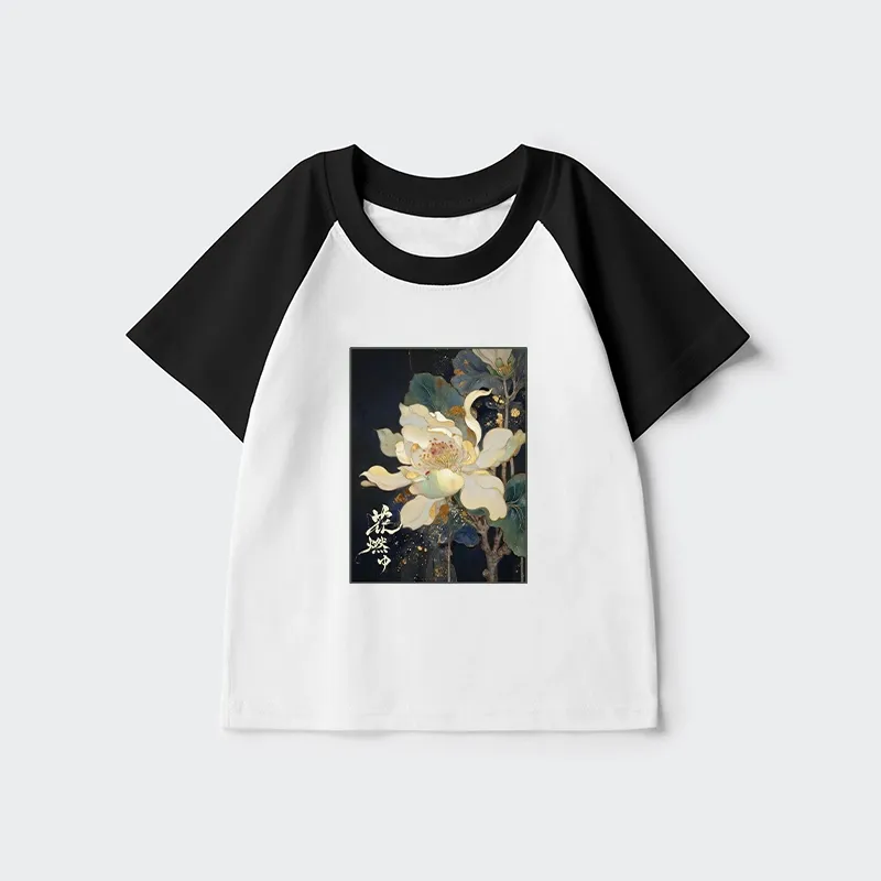 Tokyo-Tiger Lotus Adorned With Golden Specks Kids Raglan T-shirt Sale