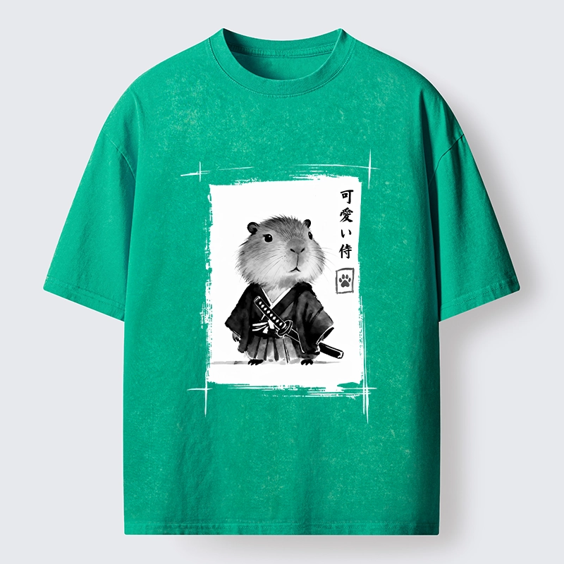 Tokyo-Tiger Cute Samurai Capybara Meme Washed T-Shirt