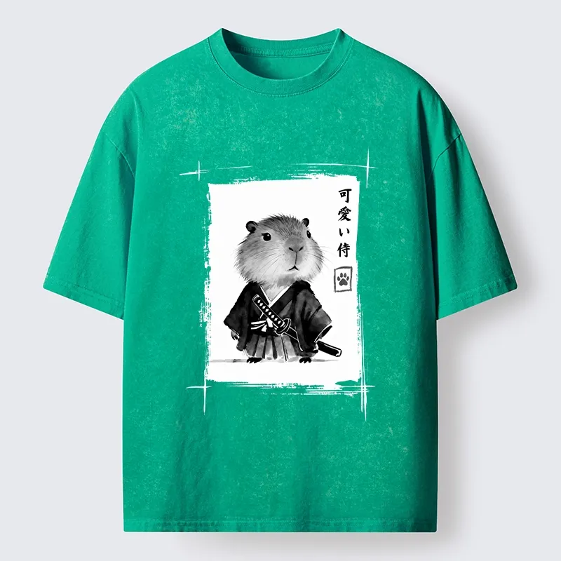 Tokyo-Tiger Cute Samurai Capybara Meme Washed T-Shirt