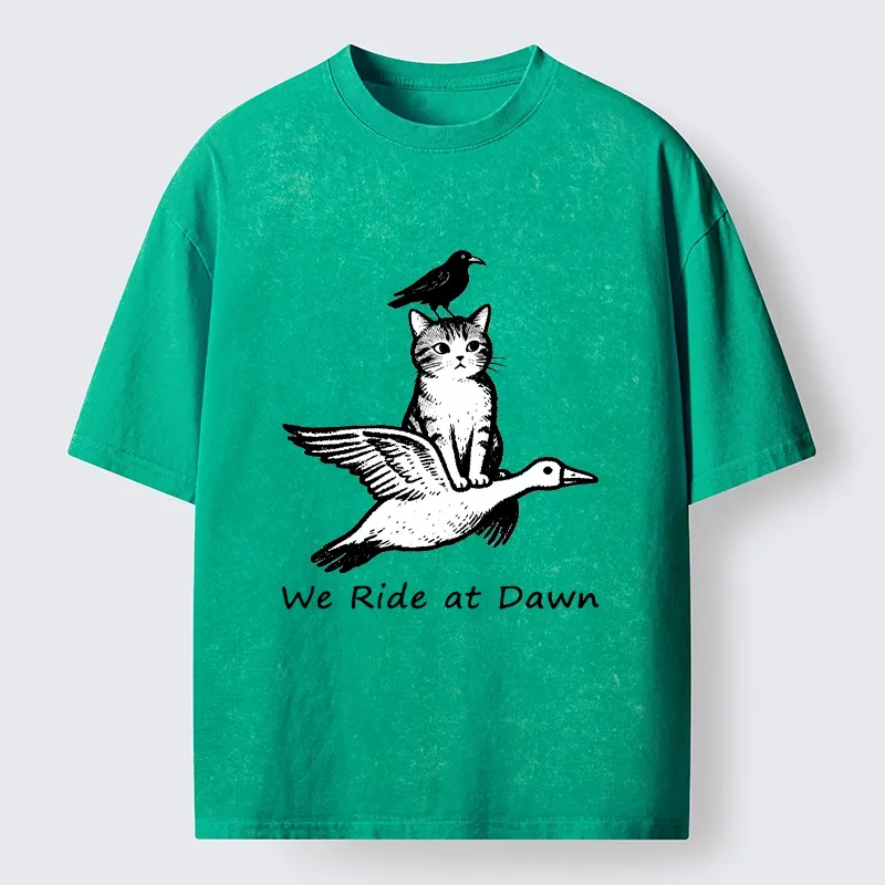 Tokyo-Tiger Funny We Ride At Dawn Washed T-Shirt