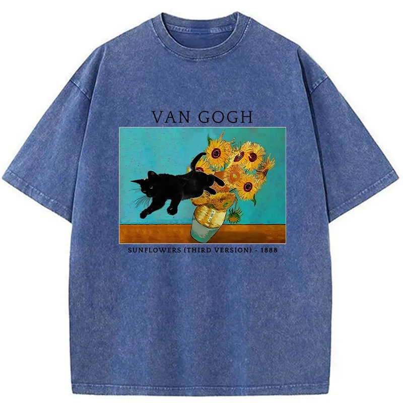 Tokyo-Tiger Naughty Cat With Sunflower Washed T-Shirt