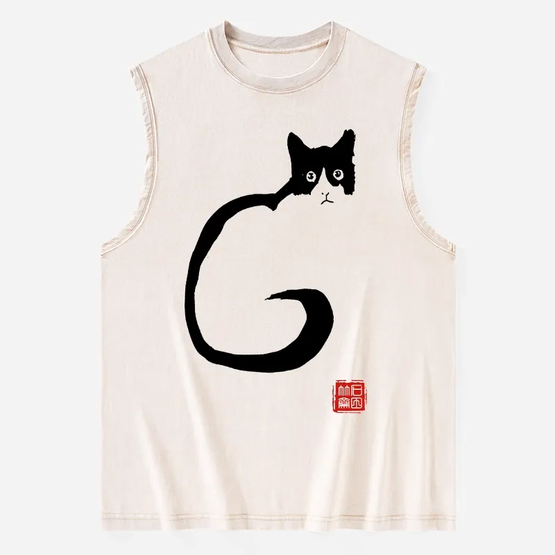 Tokyo-Tiger Calm Cat In Simple Lines Washed Tank Sale