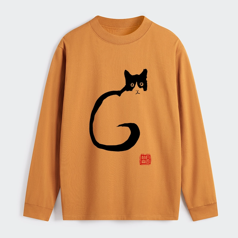 Tokyo-Tiger Calm Cat In Simple Lines Long Sleeve T-Shirt