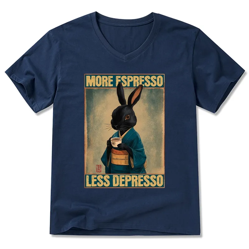 Tokyo-Tiger More Espresso Less Depresso Rabbit V-Neck Classic T-Shirt