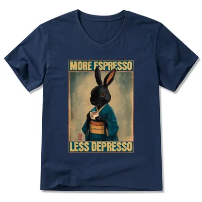 Tokyo-Tiger More Espresso Less Depresso Rabbit V-Neck Classic T-Shirt