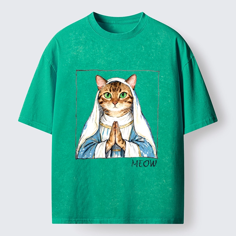 Tokyo-Tiger Holy Meme Cat Praying Washed T-Shirt