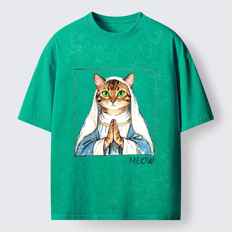 Tokyo-Tiger Holy Meme Cat Praying Washed T-Shirt