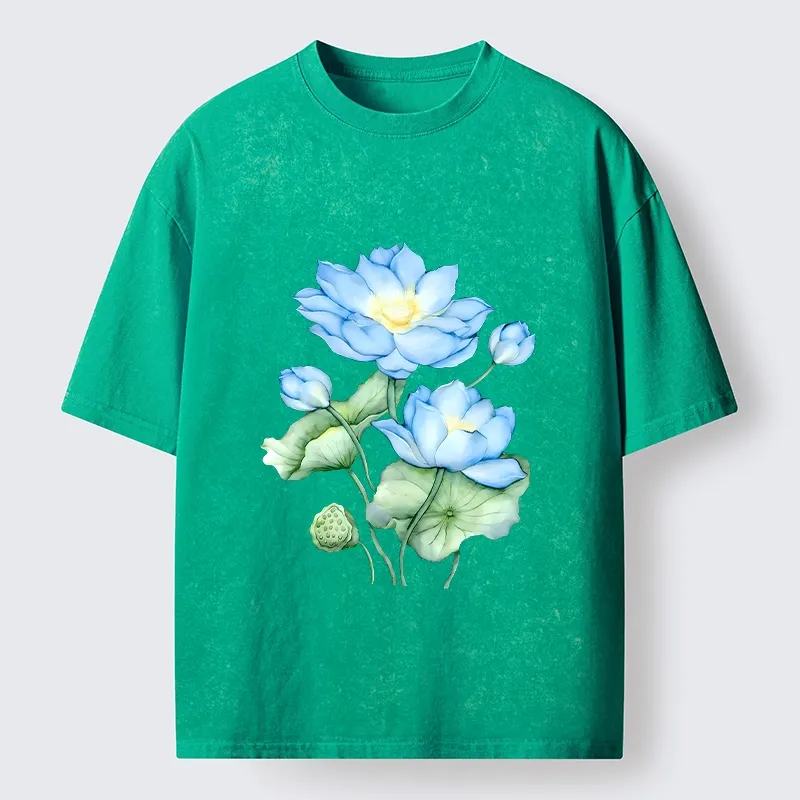Tokyo-Tiger Calm Blue Water Lily Vibes Washed T-Shirt