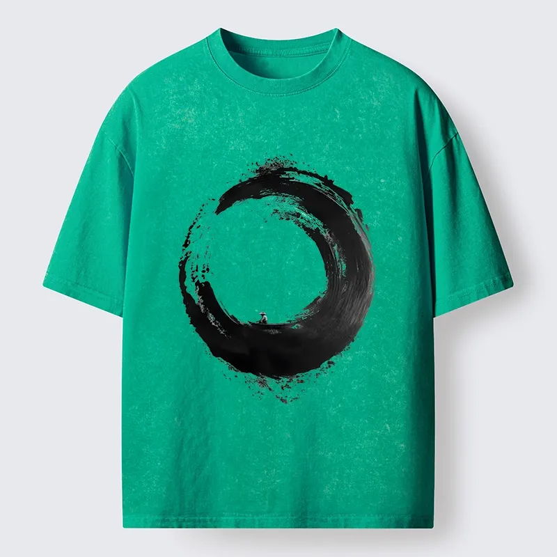 Tokyo-Tiger Zen Boat Man In Ink Circle Washed T-Shirt