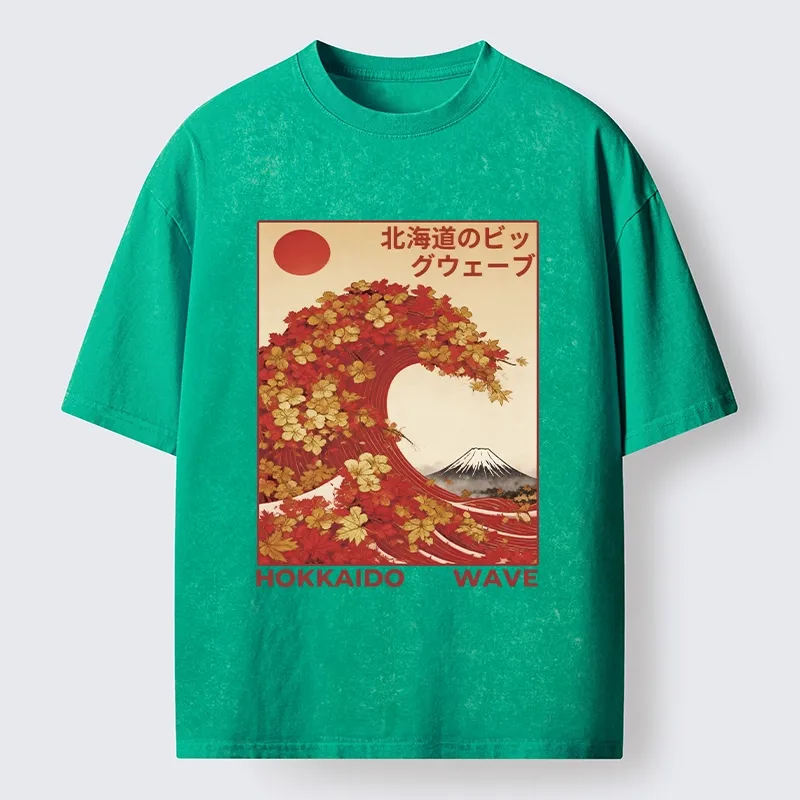 Tokyo-Tiger Hokkaido Wave Fall Leaves Washed T-Shirt