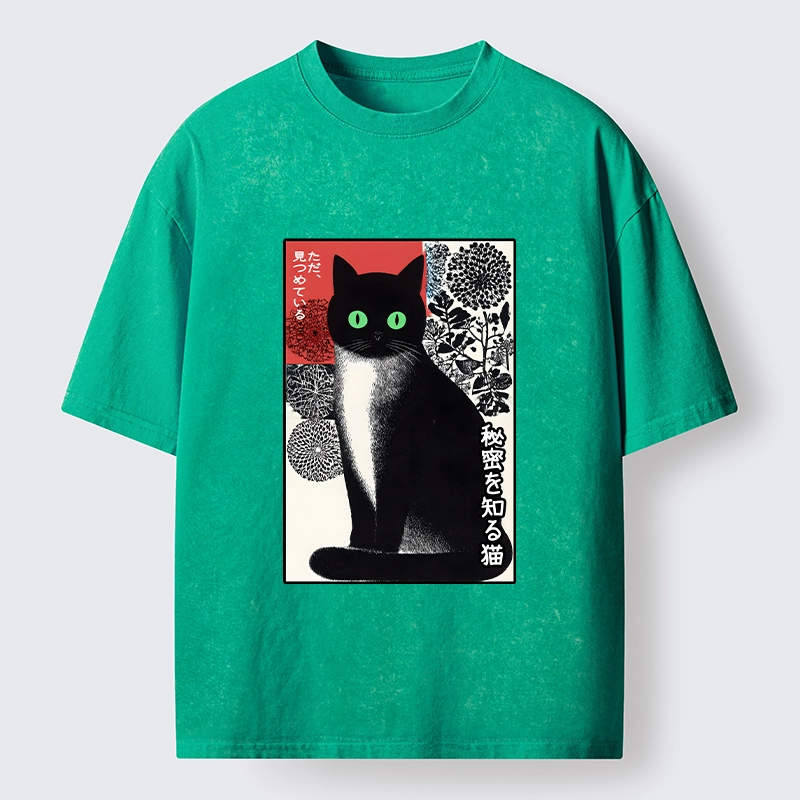 Tokyo-Tiger Japanese Style Secret Cat Meme Washed T-Shirt