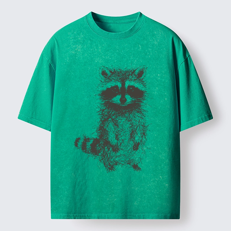Tokyo-Tiger Messy Line Art Raccoon Meme Washed T-Shirt