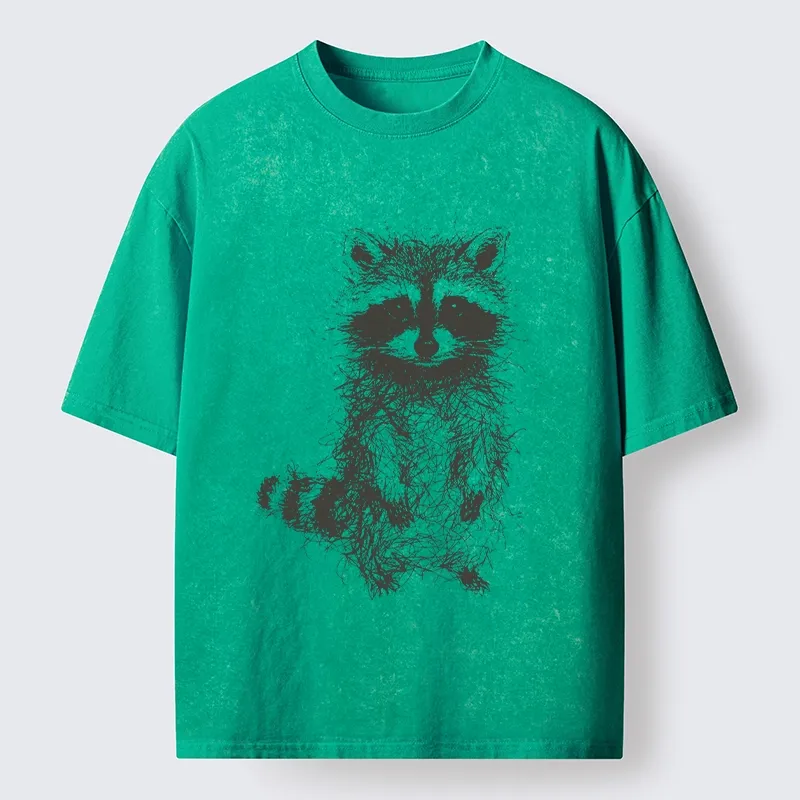 Tokyo-Tiger Messy Line Art Raccoon Meme Washed T-Shirt