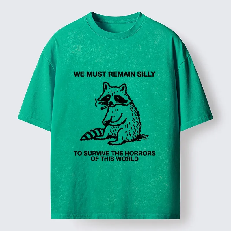 Tokyo-Tiger Silly Raccoon Survive World Meme Washed T-Shirt