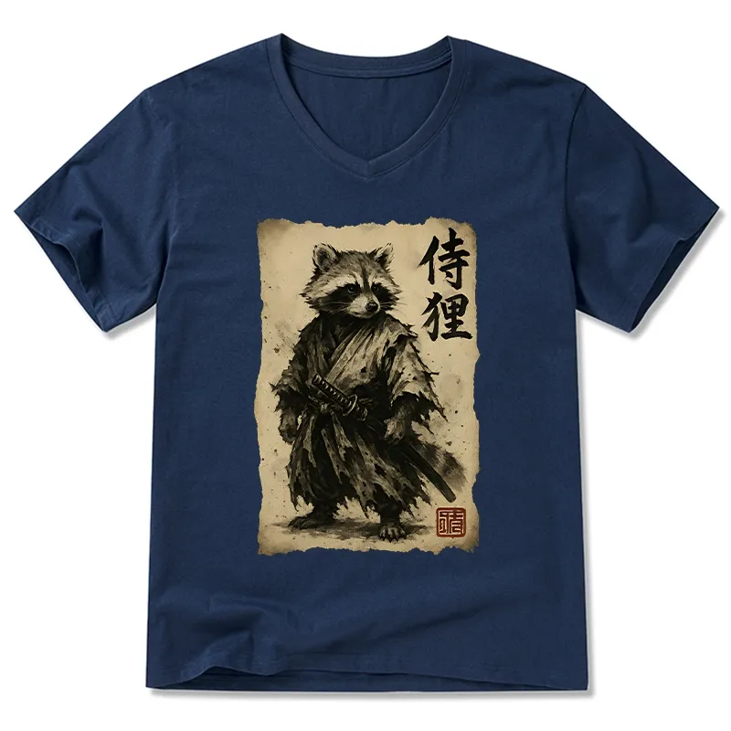 Tokyo-Tiger Retro Raccoon Samurai V-Neck Classic T-Shirt