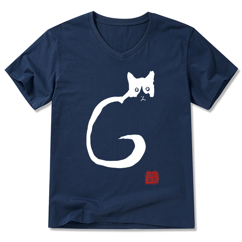 Tokyo-Tiger Calm Cat In Simple Lines V-Neck Classic T-Shirt