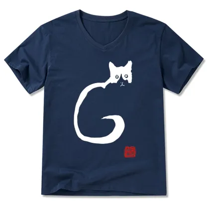 Tokyo-Tiger Calm Cat In Simple Lines V-Neck Classic T-Shirt