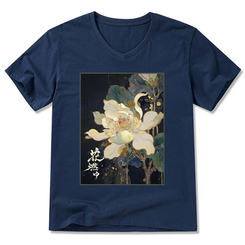 Tokyo-Tiger Lotus Adorned With Golden Specks V-Neck Classic T-Shirt