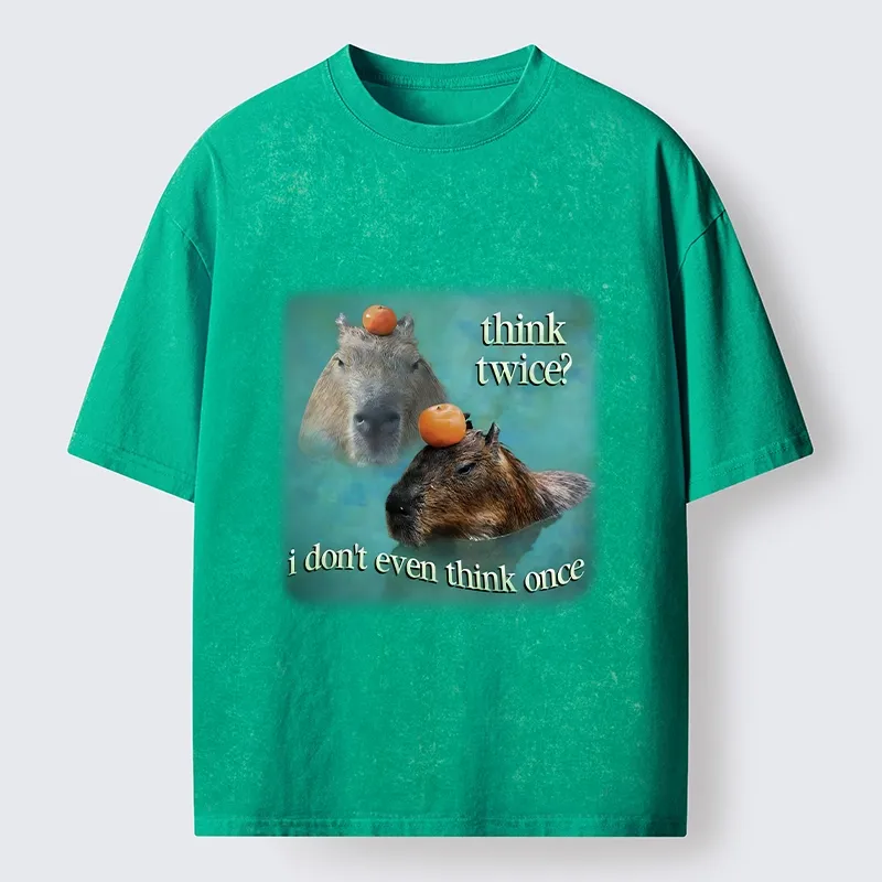 Tokyo-Tiger Capybara Think Twice Funny Meme Washed T-Shirt