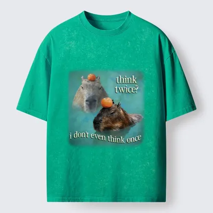 Tokyo-Tiger Capybara Think Twice Funny Meme Washed T-Shirt