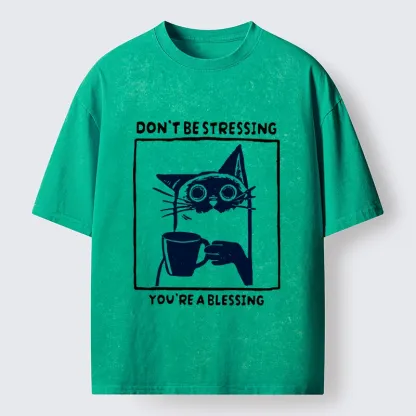 Tokyo-Tiger Coffee Cat Blessing Meme Washed T-Shirt
