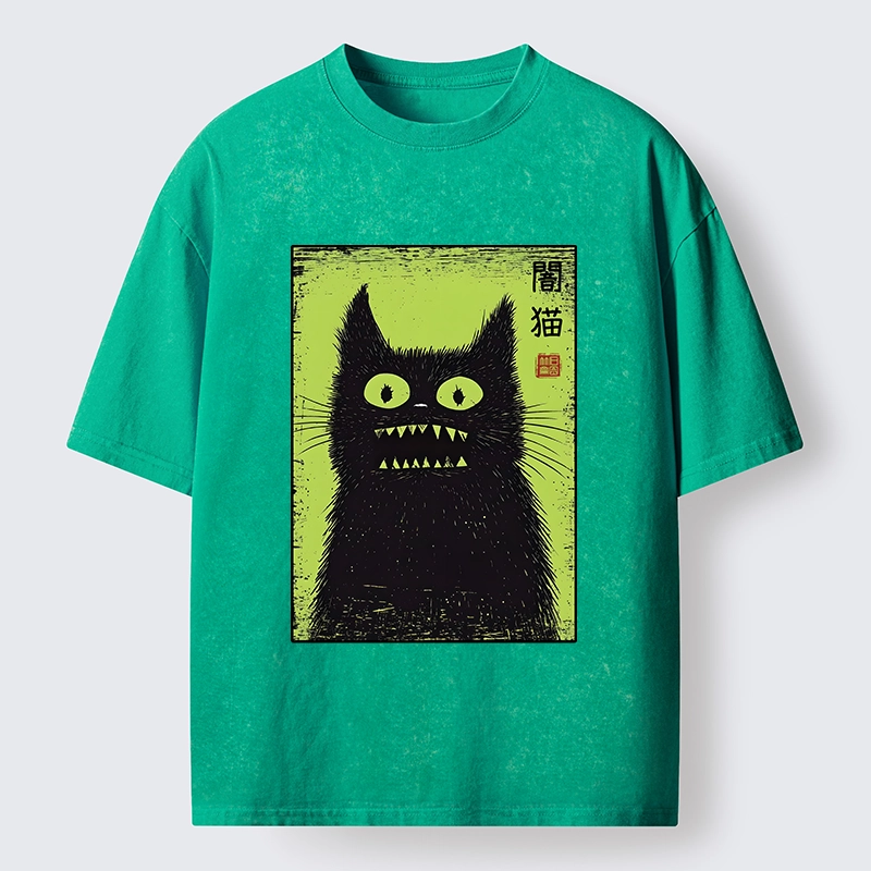 Tokyo-Tiger Spooky Black Cat Japanese Washed T-Shirt