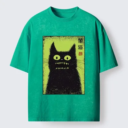 Tokyo-Tiger Spooky Black Cat Japanese Washed T-Shirt