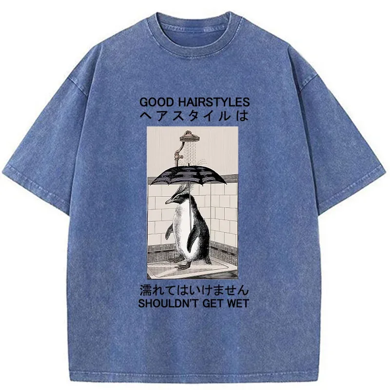 Tokyo-Tiger Keep It Stylish Penguin Washed T-Shirt