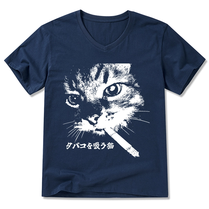 Tokyo-Tiger Retro Cat Smoking V-Neck Classic T-Shirt