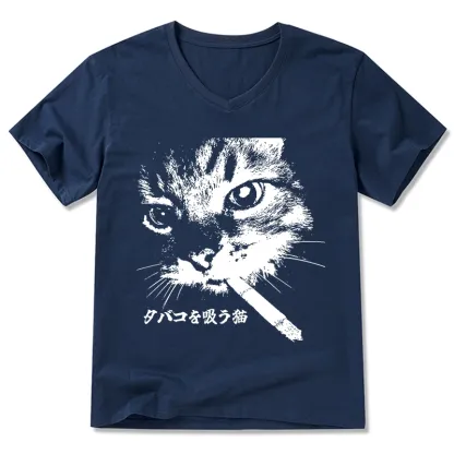 Tokyo-Tiger Retro Cat Smoking V-Neck Classic T-Shirt