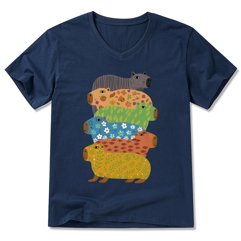 Tokyo-Tiger Colorful Capybaras V-Neck Classic T-Shirt