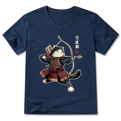 Tokyo-Tiger Kyudo Samurai Cat V-Neck Classic T-Shirt