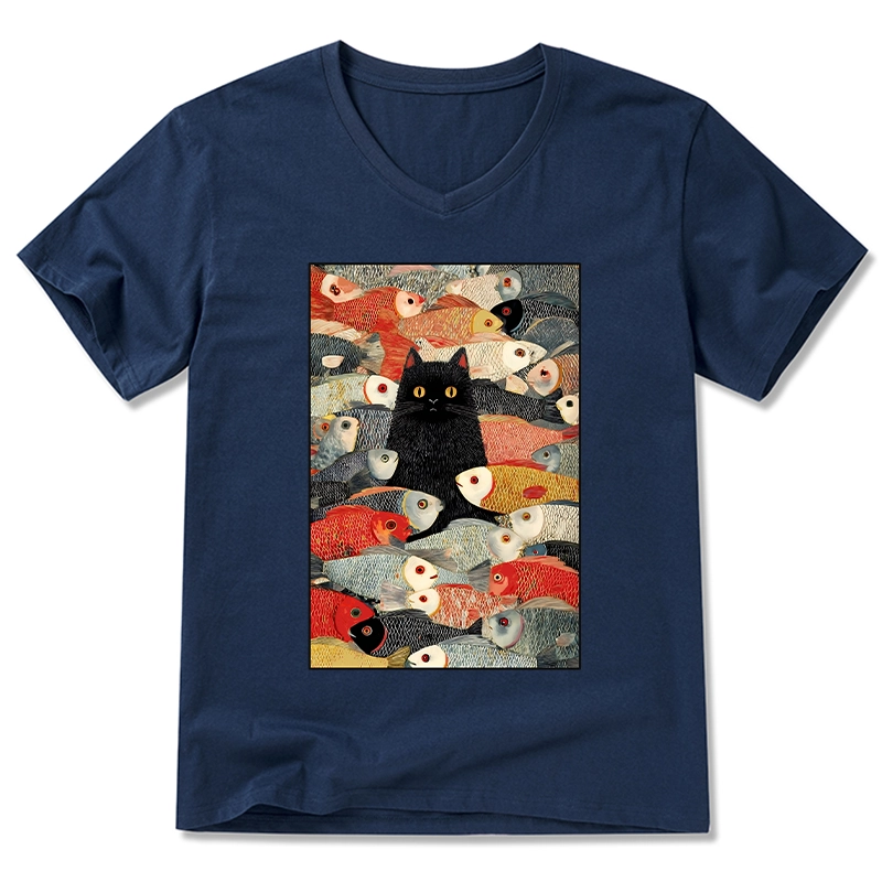 Tokyo-Tiger Cats And Fish V-Neck Classic T-Shirt