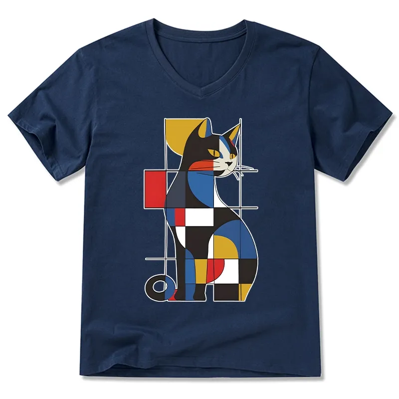Tokyo-Tiger Mondrian Cat V-Neck Classic T-Shirt