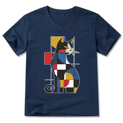 Tokyo-Tiger Mondrian Cat V-Neck Classic T-Shirt