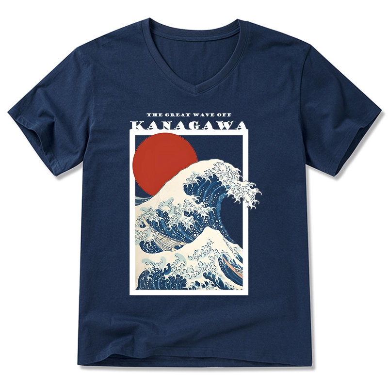 Tokyo-Tiger Minimalist Ukiyo-e Waves V-Neck Classic T-Shirt