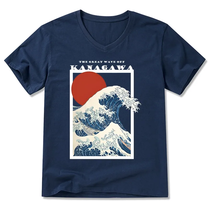 Tokyo-Tiger Minimalist Ukiyo-e Waves V-Neck Classic T-Shirt