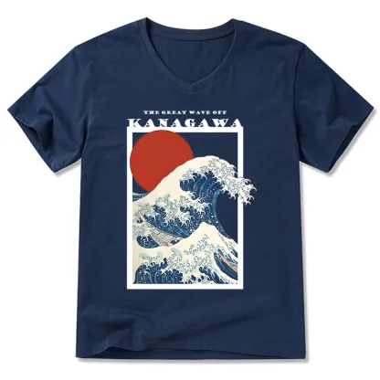 Tokyo-Tiger Minimalist Ukiyo-e Waves V-Neck Classic T-Shirt