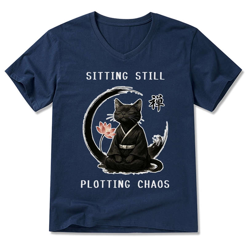 Tokyo-Tiger Sitting still plotting chaos Calming Zen Cat Funny V-Neck Classic T-Shirt Sale