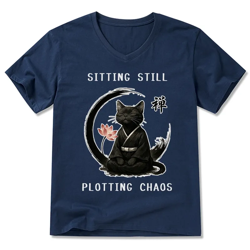 Tokyo-Tiger Sitting still  plotting chaos Calming Zen Cat Funny V-Neck Classic T-Shirt