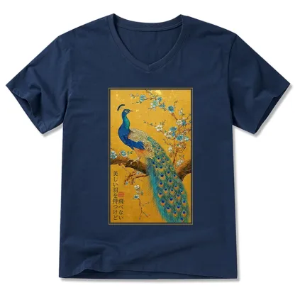 Tokyo-Tiger The Peacock's Silent Elegance V-Neck Classic T-Shirt