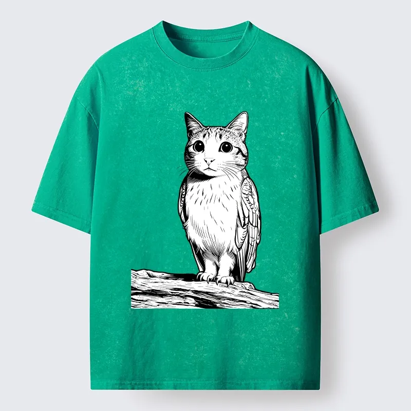 Tokyo-Tiger Funny Cat Owl Fusion Art Washed T-Shirt