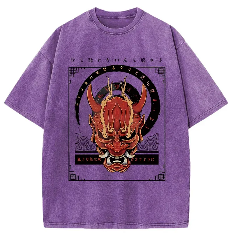 Tokyo-Tiger Japanese Horror Masks Washed T-Shirt