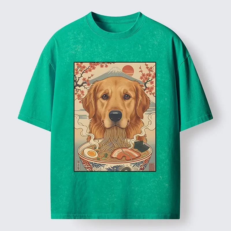 Tokyo-Tiger Japanese Style Dog Ramen Meme Washed T-Shirt
