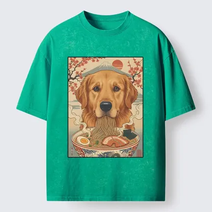 Tokyo-Tiger Japanese Style Dog Ramen Meme Washed T-Shirt