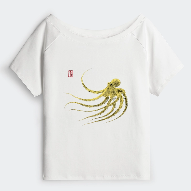 Tokyo-Tiger Retro Octopus Japanese Off Shoulder T-Shirt