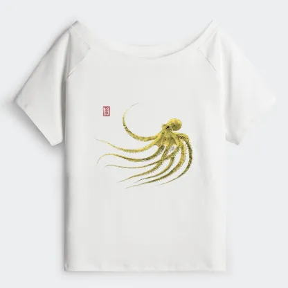 Tokyo-Tiger Retro Octopus Japanese Off Shoulder T-Shirt