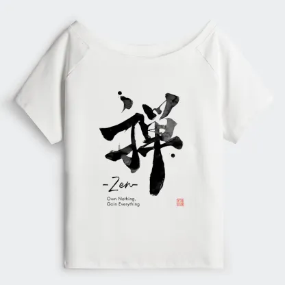 Tokyo-Tiger Zen Texts Off Shoulder T-Shirt